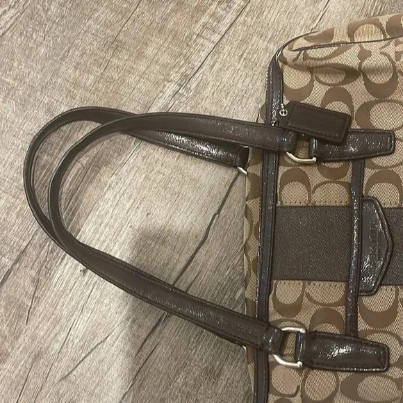 Coach - Signature Stripe Nancy Satchel Handbag 28505 - Khaki Brown Mahogany - Picture 15 of 15